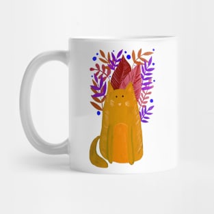 Cat and foliage - yellow and purple Mug